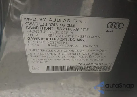 2015 Audi Q5 3.0 Tdi Premium Plus from USA, damaged, VIN WA1VMAFP1FA026219